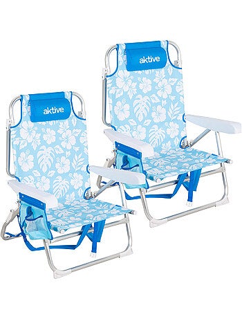 Lot de 2 chaises de plage multipositions moyennes (50x54x80 cm) avec poches