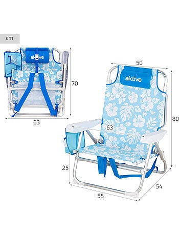 Lot de 2 chaises de plage multipositions moyennes (50x54x80 cm) avec poches