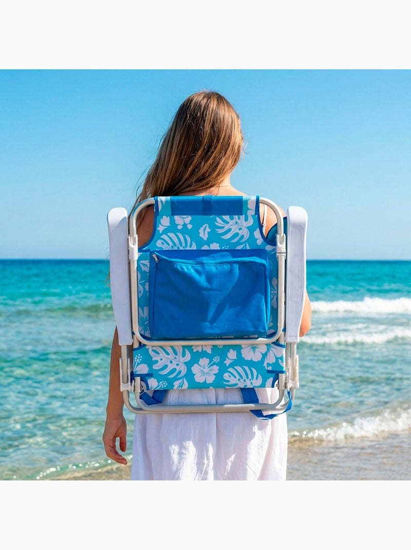 Lot de 2 chaises de plage multipositions moyennes (50x54x80 cm) avec poches Bleu - Kiabi