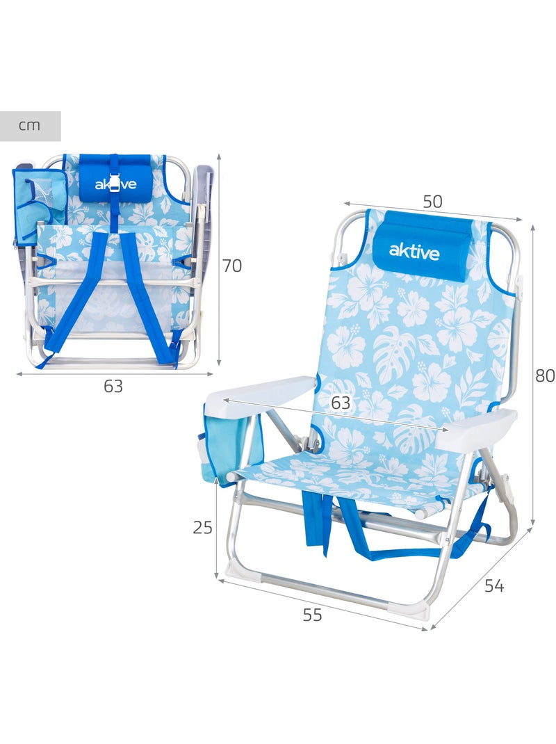 Lot de 2 chaises de plage multipositions moyennes (50x54x80 cm) avec poches Bleu - Kiabi