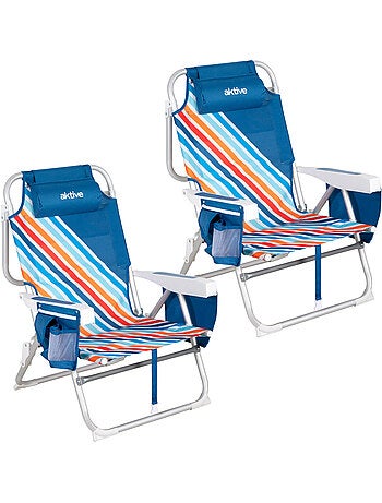 Lot de 2 chaises de plage multipositions moyennes 50x55x80 cm avec poches