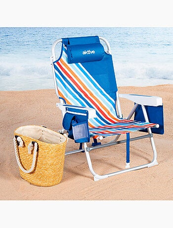 Lot de 2 chaises de plage multipositions moyennes 50x55x80 cm avec poches