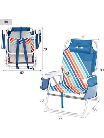 Lot de 2 chaises de plage multipositions moyennes 50x55x80 cm avec poches