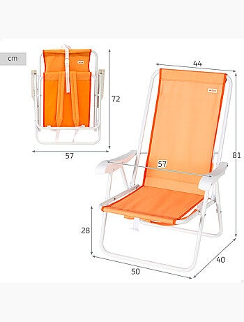 Lot de 2 chaises de plage semi-fixes 44x40x81 cm