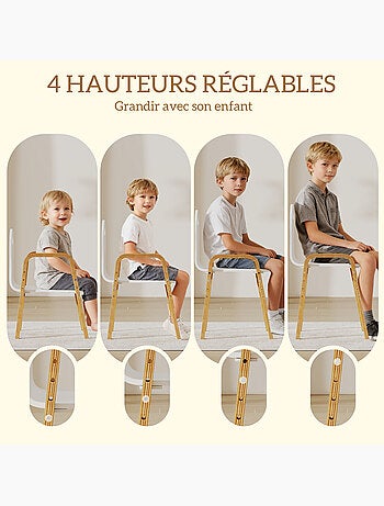 Lot de 2 chaises enfant style nordique en bois hauteur réglable empilables