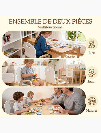 Lot de 2 chaises enfant style nordique en bois hauteur réglable empilables