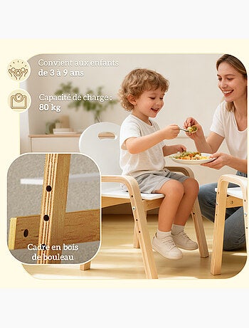 Lot de 2 chaises enfant style nordique en bois hauteur réglable empilables