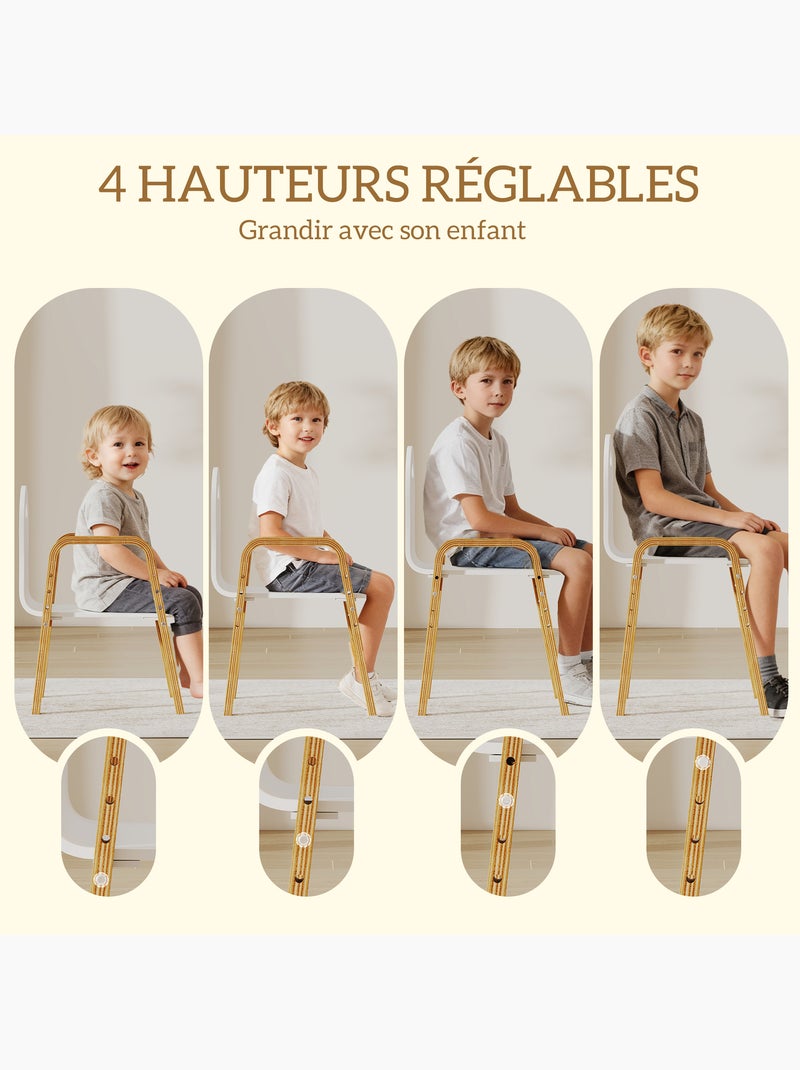Lot de 2 chaises enfant style nordique en bois hauteur réglable empilables Blanc Blanc - Kiabi