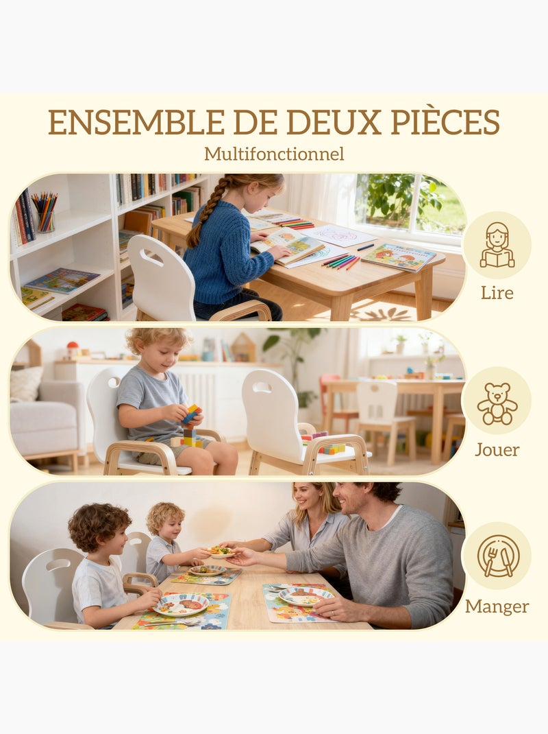 Lot de 2 chaises enfant style nordique en bois hauteur réglable empilables Blanc Blanc - Kiabi
