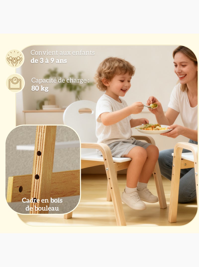 Lot de 2 chaises enfant style nordique en bois hauteur réglable empilables Blanc Blanc - Kiabi