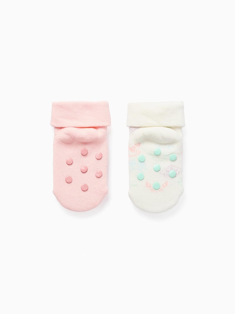 Lot de 2 Chaussettes Antidérapantes Blanc Rose - Kiabi