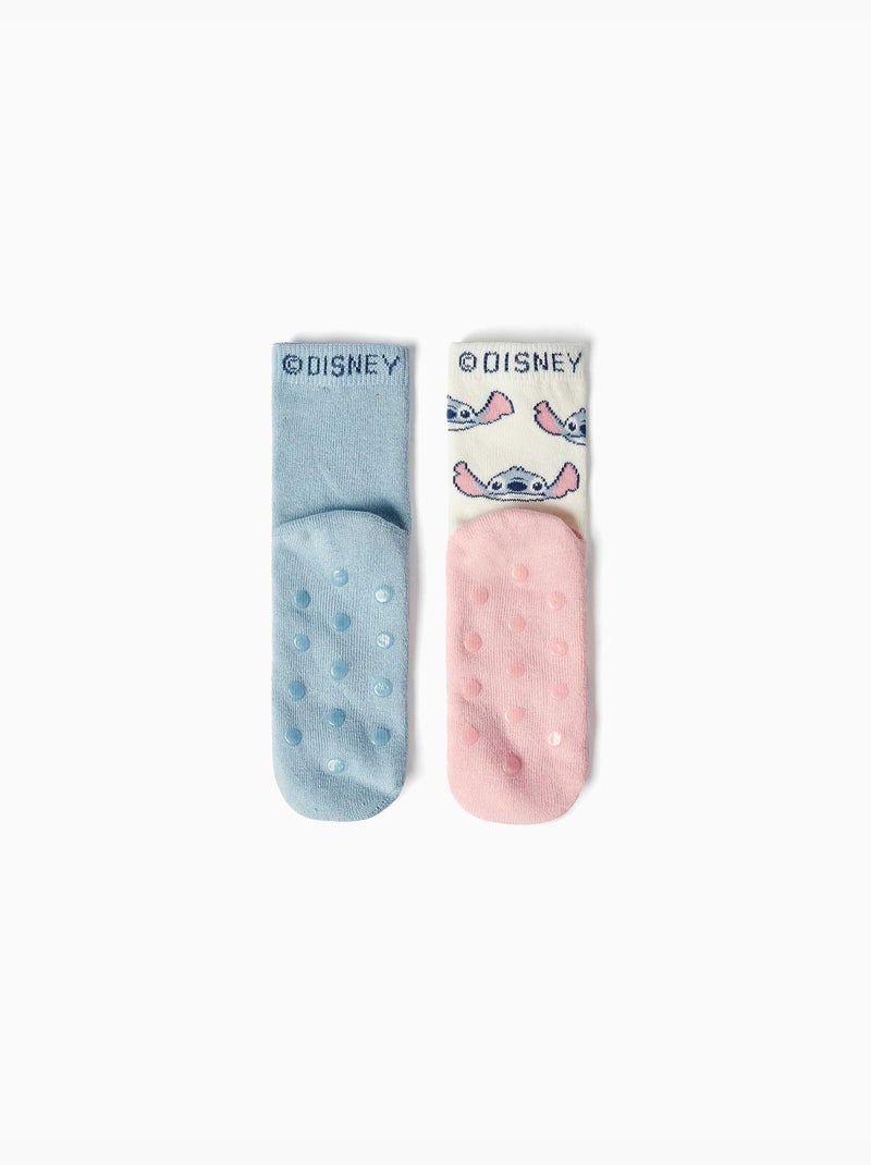 Lot de 2 chaussettes antidérapantes en éponge avec Stitch Bleu Beige - Kiabi