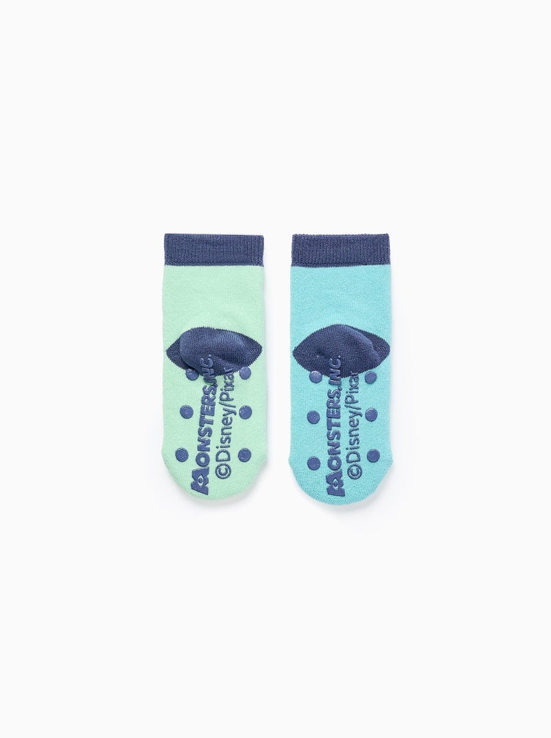 Lot de 2 Chaussettes Antidérapantes 'Monsters' Bleu clair - Kiabi