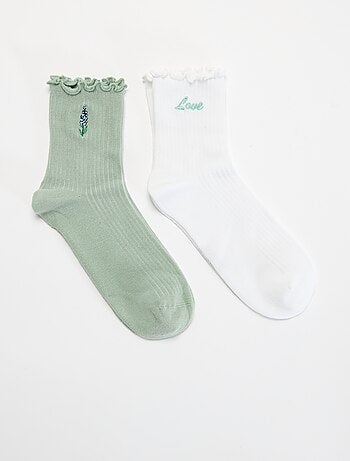 Lot de 2 chaussettes brodées à bords volantés