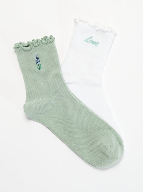 Lot de 2 chaussettes brodées à bords volantés - Kiabi Lot de 2 chaussettes brodées à bords volantés - Kiabi