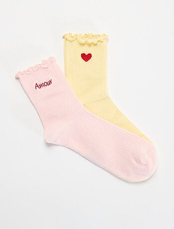 Lot de 2 chaussettes brodées à bords volantés