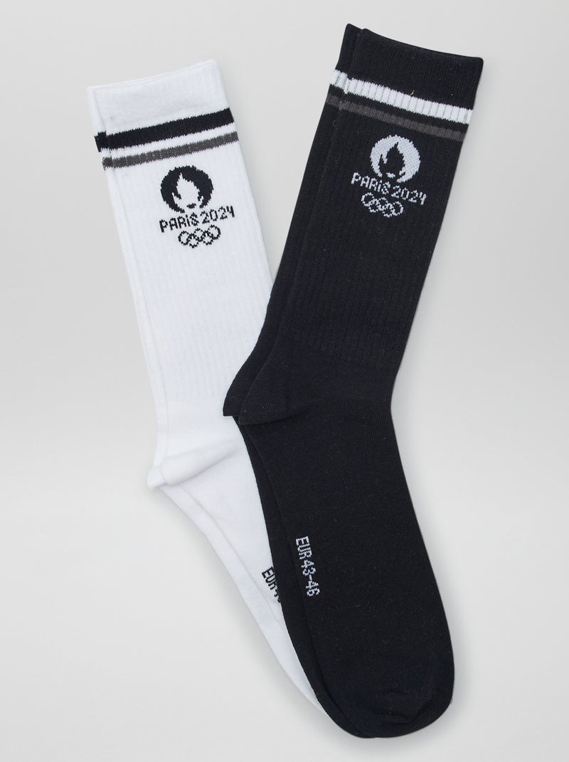 Lot de 2 chaussettes de sport - 'Paris 2024' Blanc/noir - Kiabi