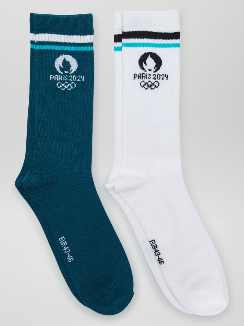 Lot de 2 chaussettes de sport - 'Paris 2024' Vert/blanc - Kiabi