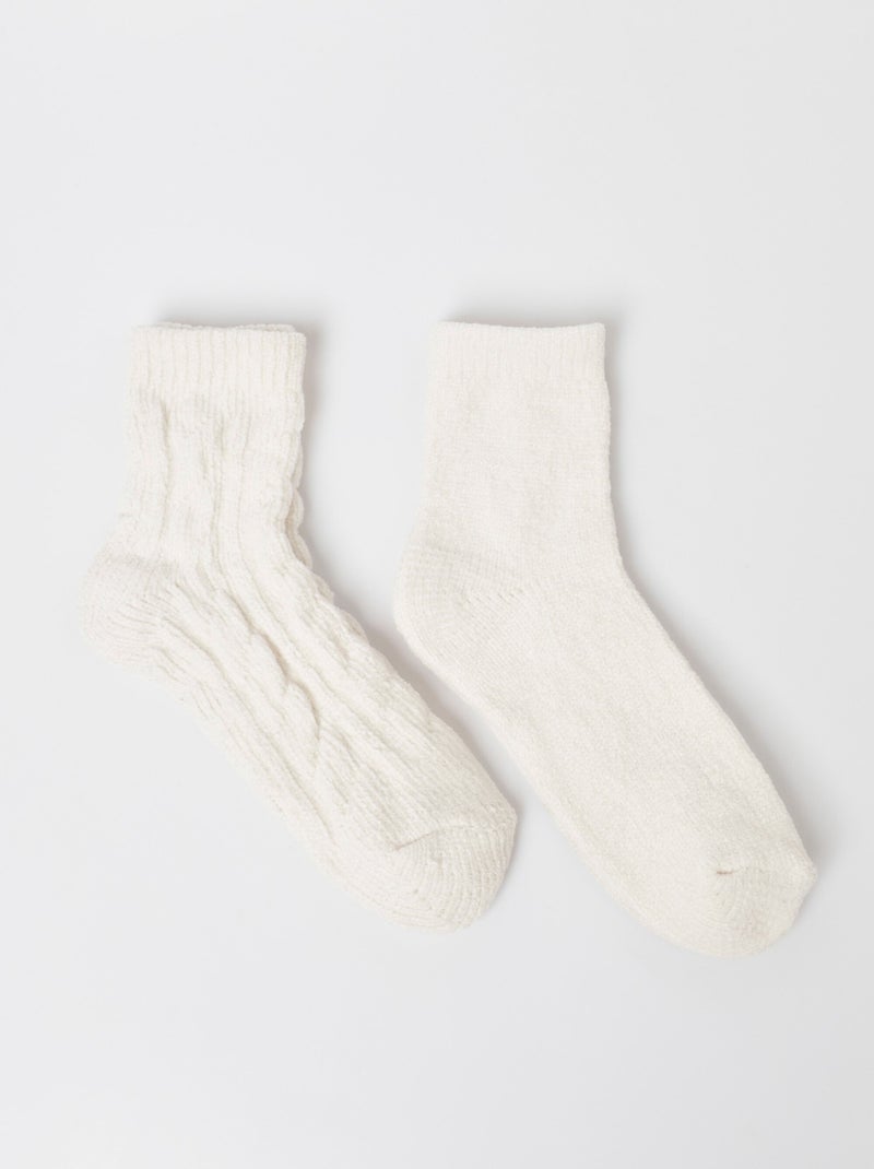 Lot de 2 chaussettes douces, maille chenille - afibel Ecru - Kiabi