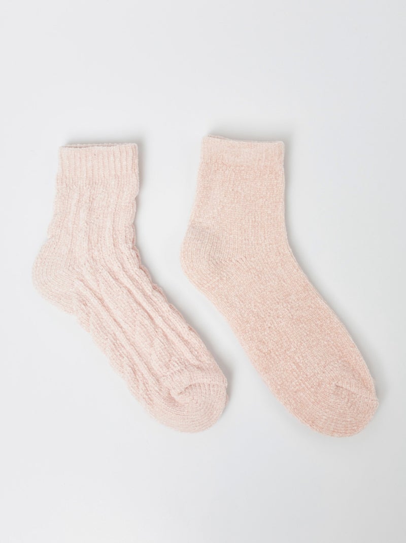 Lot de 2 Chaussettes douces, maille chenille - AFIBEL Rose - Kiabi