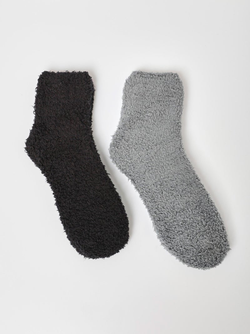Lot de 2 Chaussettes douces, maille peluche Gris - Kiabi