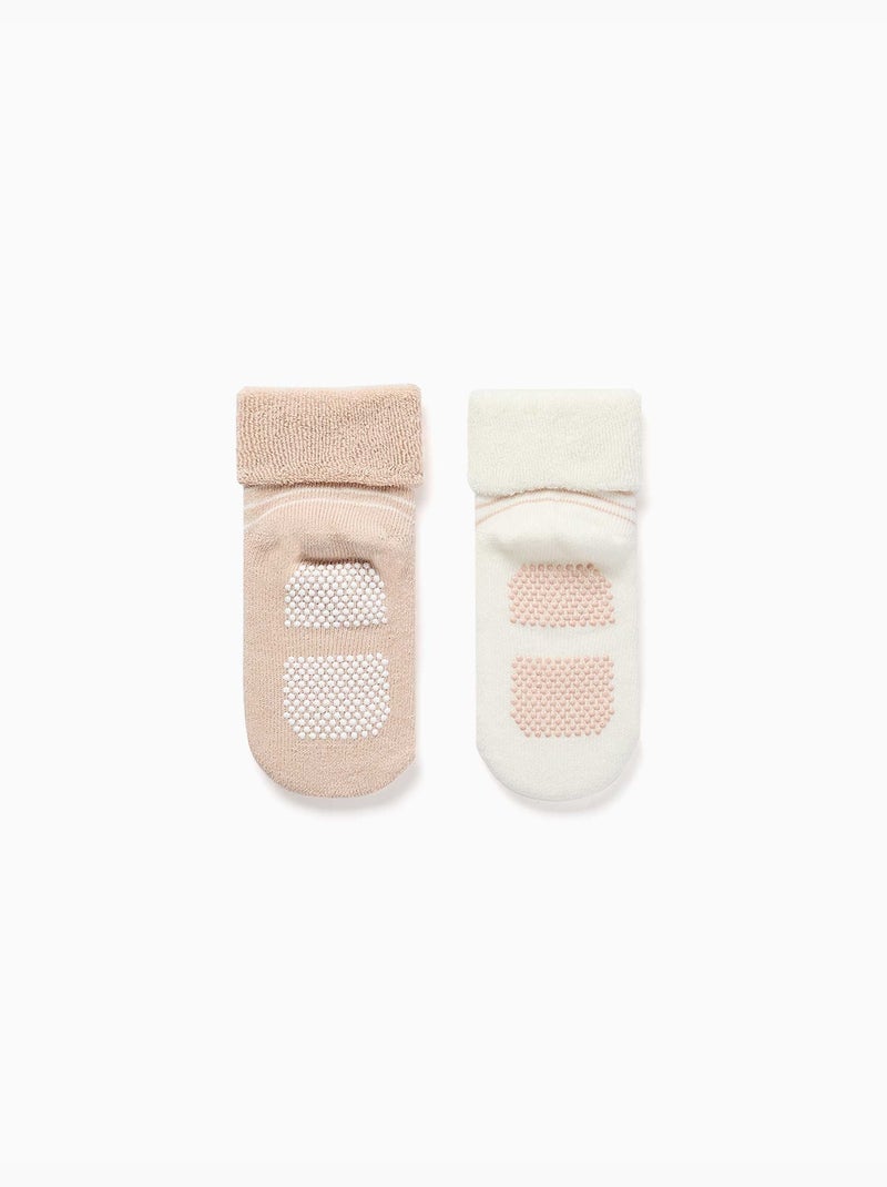 Lot de 2 chaussettes en éponge antidérapantes à rayures Multicolore - Kiabi