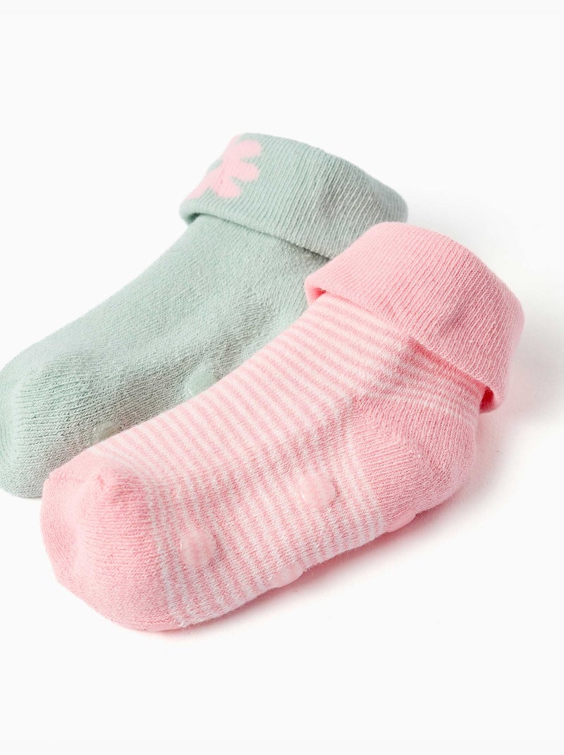 Lot de 2 chaussettes en éponge antidérapantes Vert/Rose - Kiabi