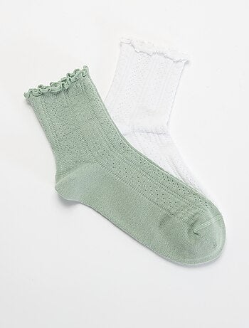 Lot de 2 chaussettes en maille pointelle avec bords ondulés