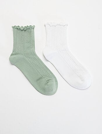 Lot de 2 chaussettes en maille pointelle avec bords ondulés