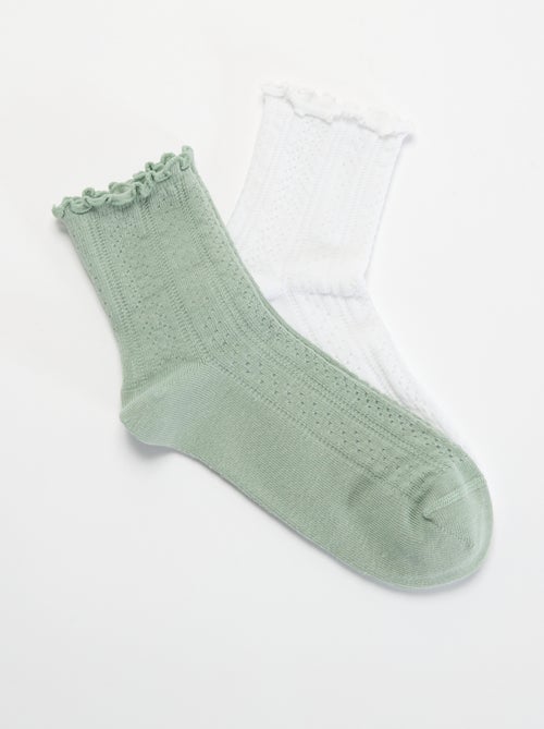 Lot de 2 chaussettes en maille pointelle avec bords ondulés - Kiabi Lot de 2 chaussettes en maille pointelle avec bords ondulés - Kiabi