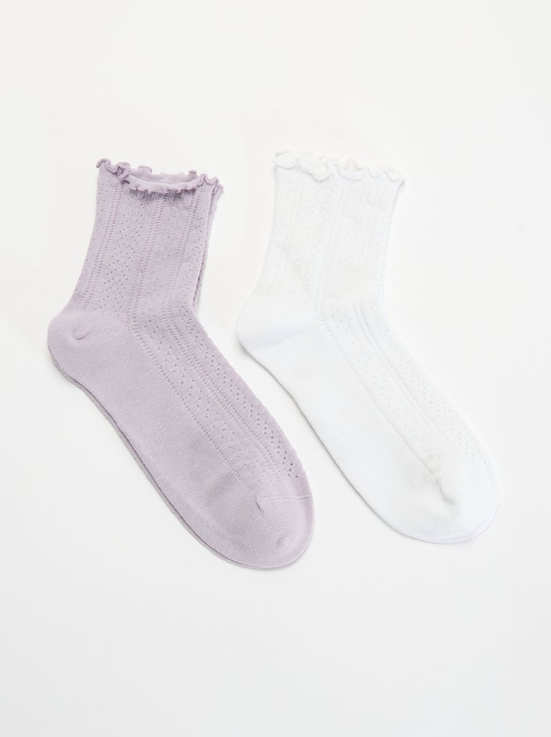 Lot de 2 chaussettes en maille pointelle avec bords ondulés Violet - Kiabi