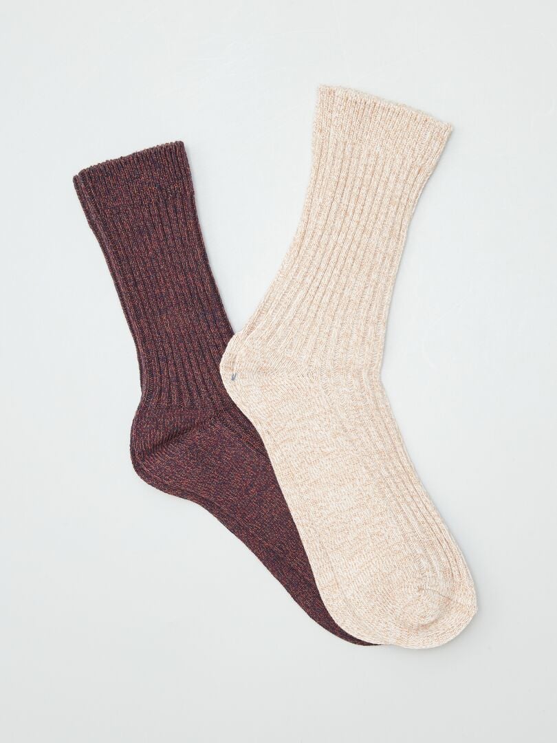 Lot de 2 chaussettes en tricot Beige/rouge - Kiabi