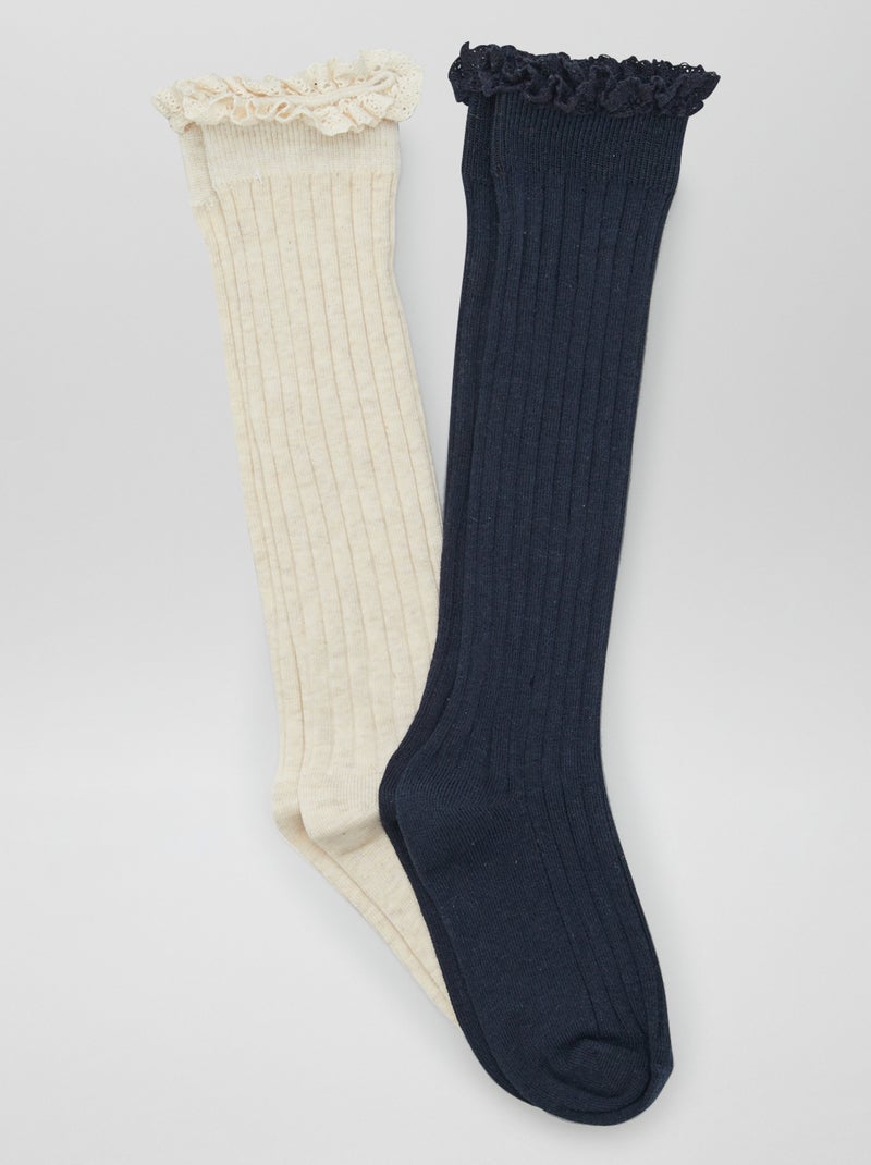 Lot de 2 chaussettes hautes côtelées Beige - Kiabi