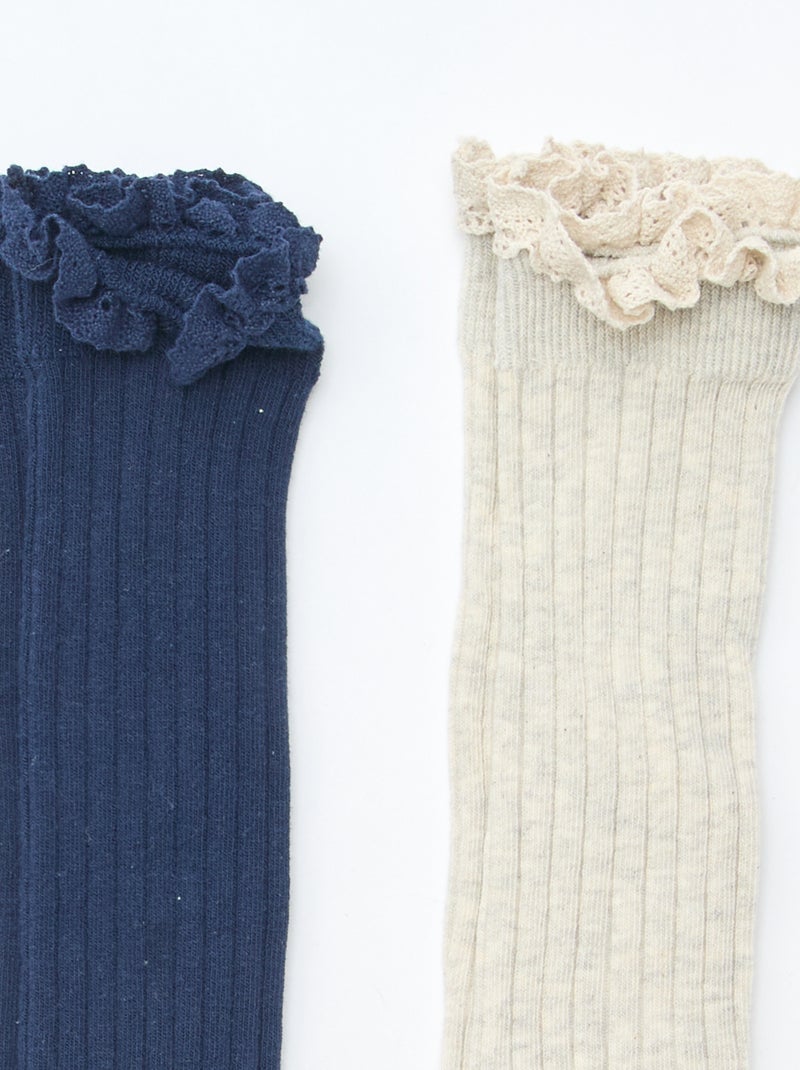 Lot de 2 chaussettes hautes en dentelle Noir - Kiabi