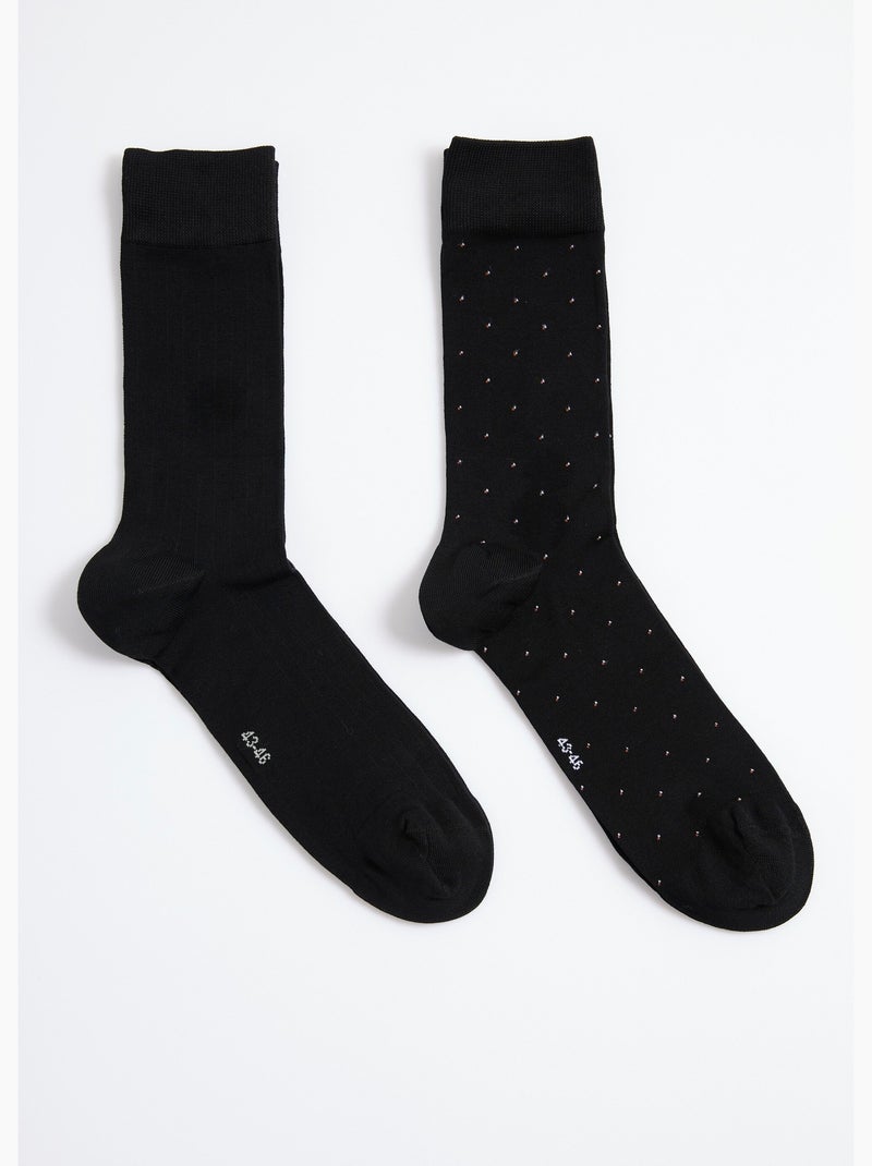 Lot de 2 Chaussettes pois et côtes - AFIBEL Noir - Kiabi