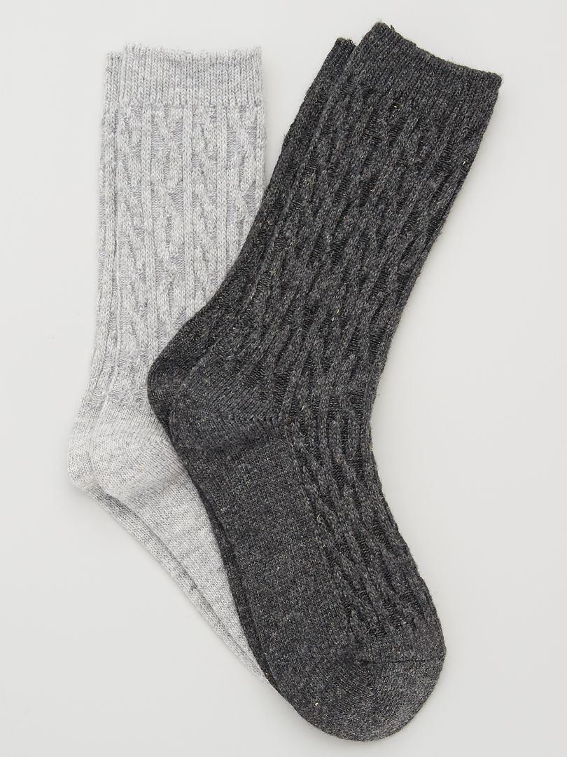 Lot de 2 chaussettes torsadées - gris - Kiabi - 8.00€