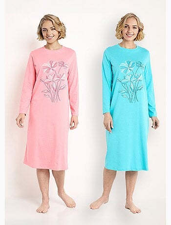 Lot de 2 chemises de nuit coton mi longue - Afibel