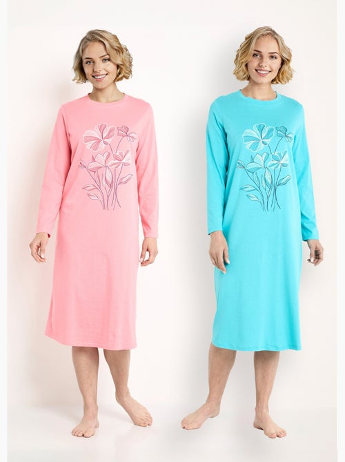Lot de 2 chemises de nuit coton mi longue - Afibel - Kiabi Lot de 2 chemises de nuit coton mi longue - Afibel - Kiabi