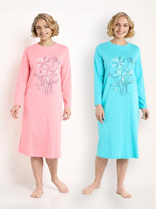 Lot de 2 chemises de nuit coton mi longue - Kiabi