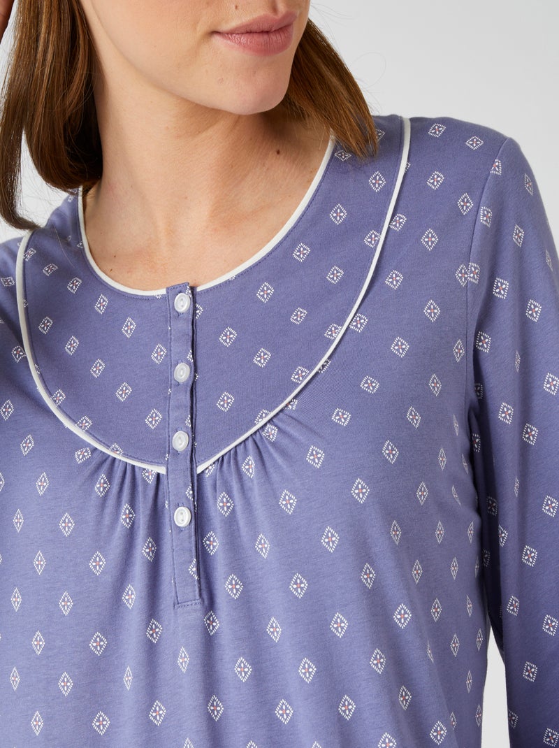 Lot de 2 chemises de nuit jersey pur coton peigné - Damart Bleu - Kiabi