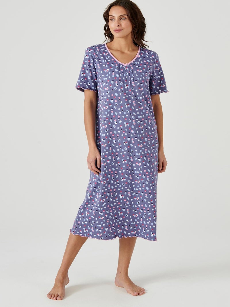 Lot de 2 chemises de nuit jersey pur coton peigné - Damart Bleu gris - Kiabi