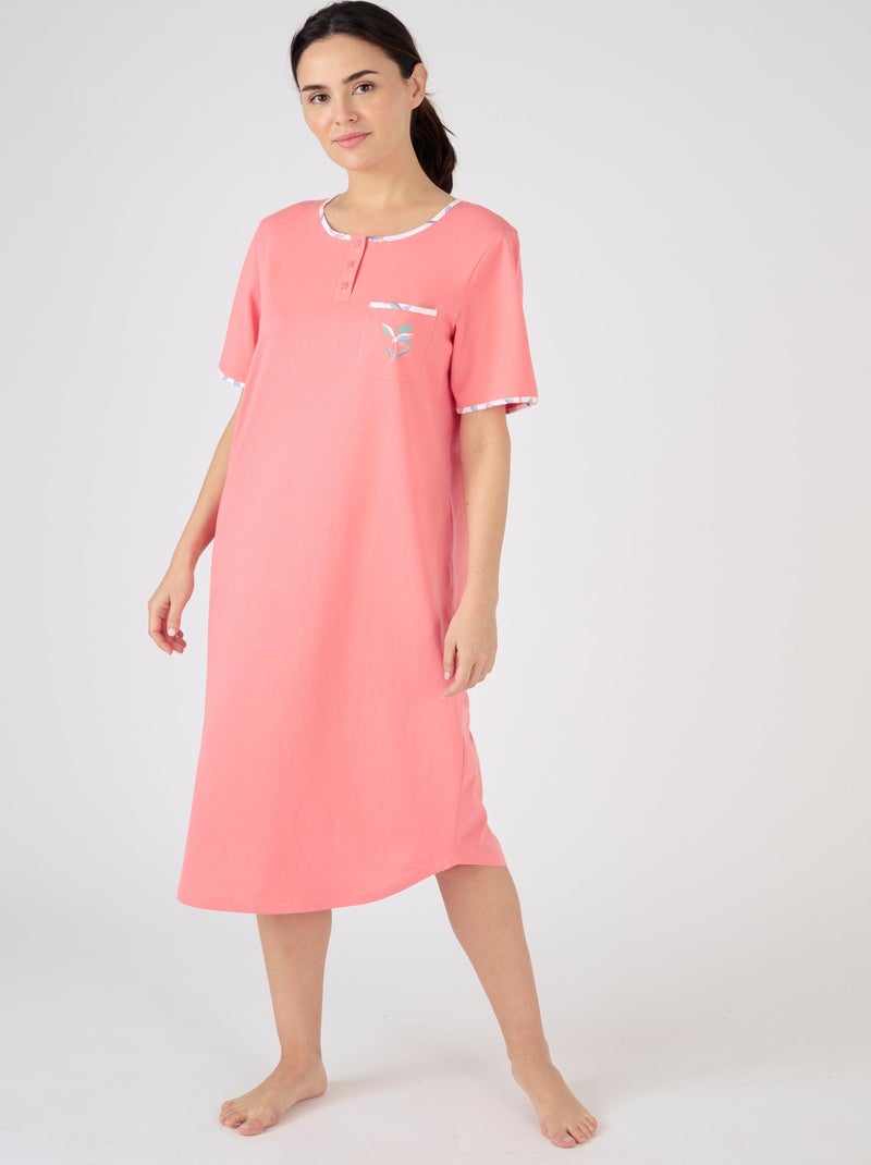 Lot de 2 chemises de nuit jersey pur coton peigné - Damart Rose - Kiabi