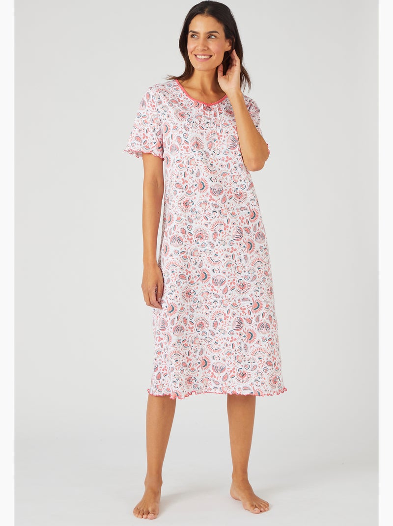 Lot de 2 chemises de nuit jersey pur coton peigné - Damart Rose - Kiabi