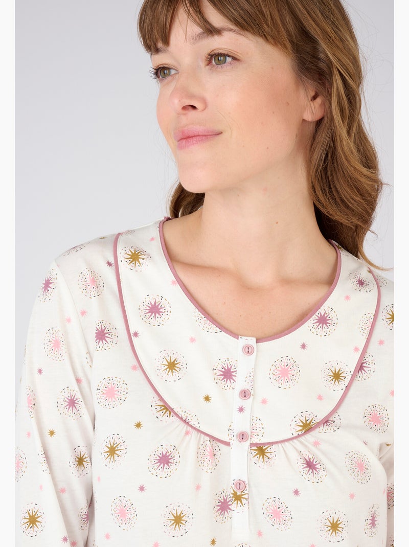 Lot de 2 chemises de nuit jersey pur coton peigné - Damart Rose - Kiabi