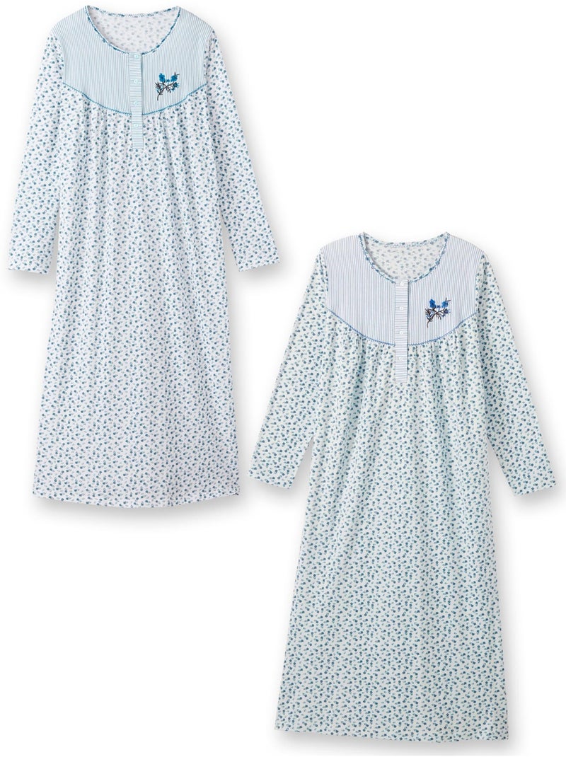 Lot de 2 chemises de nuit manches longue - DAXON Bleu Multicolore - Kiabi