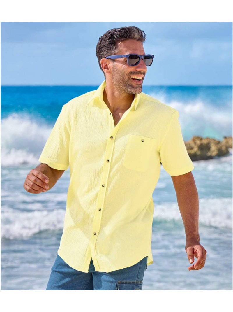 Lot de 2 Chemisettes Crépon Unies   - ATLAS FOR MEN Blanc Jaune - Kiabi