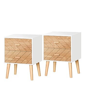 Lot de 2 chevets design scandinave bicolore blanc hêtre