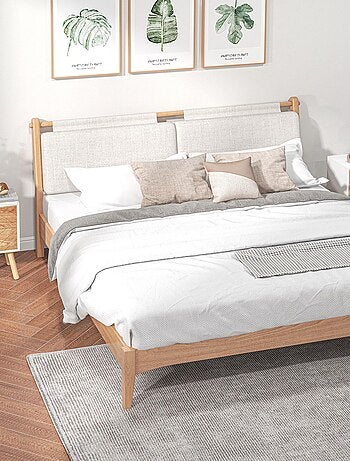 Lot de 2 chevets design scandinave bicolore blanc hêtre