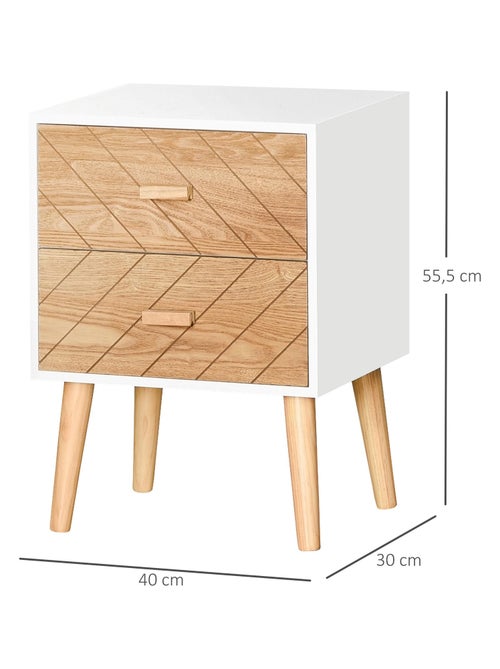 Lot de 2 chevets design scandinave bicolore blanc hêtre - Kiabi