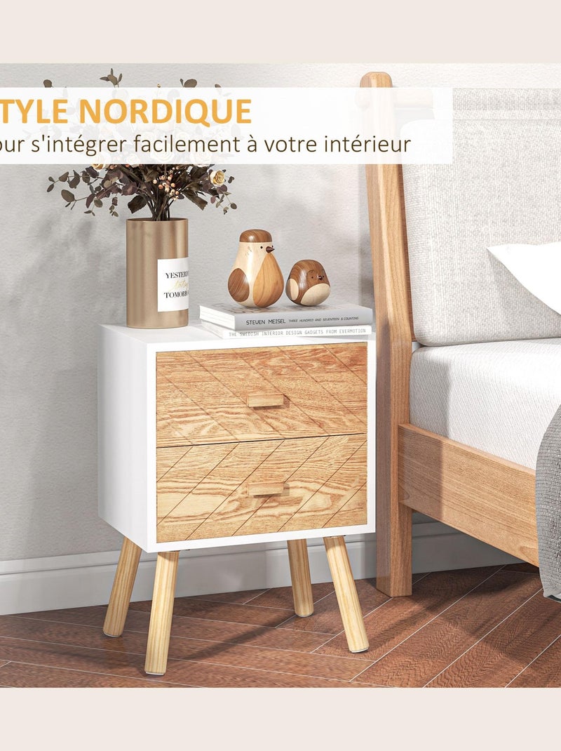 Lot de 2 chevets design scandinave bicolore blanc hêtre Blanc Blanc - Kiabi
